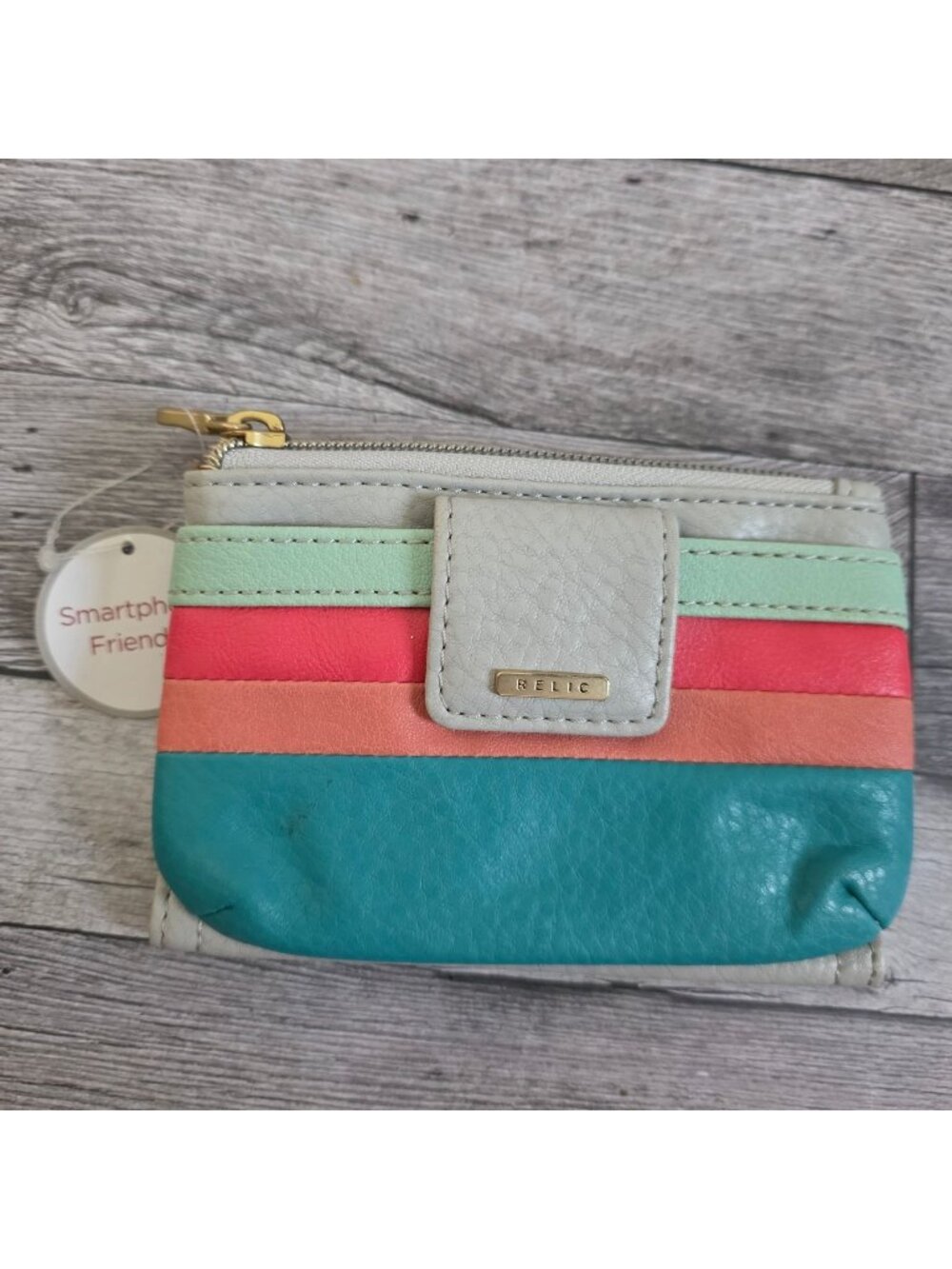 Relic Smartphone Friendly Wallet With Multicolor Stripes & Zipper Closure